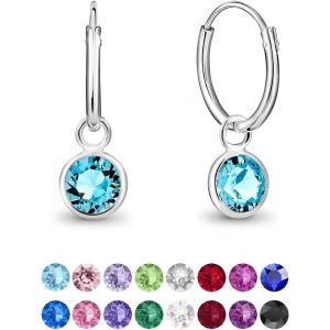 Kal-&reg; Boucles D'oreilles Petites Cr&eacute;oles En Argent Fin 925 Avec Cristaux De Swarovski&reg; Elements Ronds - &Eacute;paisseur 1.5 Mm - Diam&egrave;tre 14 Mm - Choix De Diff&eacute;rentes Couleurs - Neuf