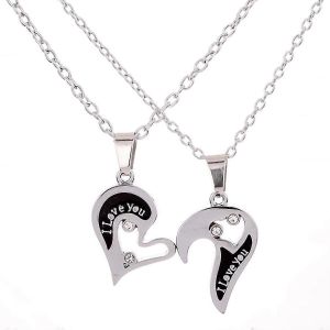 1 Paire De Couple Collier Je T'aime Strass Incrusté Unisexe Coeur Forme Pendentif Amant Collier Pour Un - Neuf