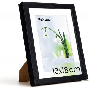 CMWX-Cadre photo en ch&ecirc;ne - Avec verre tremp&eacute; - Pour photos 13 x 18 cm - Sans passe-partout ou photos de 9 x 14 cm - Avec passe-partout - Cadre photo en bois massif - Noir - 13 x 18 cm - Neuf