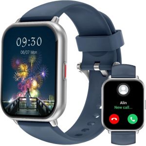 Montre Connectée Homme Femme Avec Appel Bluetooth Rappel Intelligent Podometre Moniteur Sommeil Cardiofrequencemetre Oxymètre 100+ Modes Sportifs Pour Android Ios Etanche Ip68 Argent Bleu - Neuf