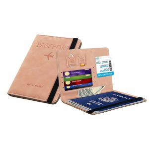 Couverture du passeport Passeport Passeport avec PU antivol Blocage Détenteur d'un Passeport Organisateur de Voyages de Billet d'avion, Cartes de Crédit, des Accessoires de Voyage Rose - Neuf