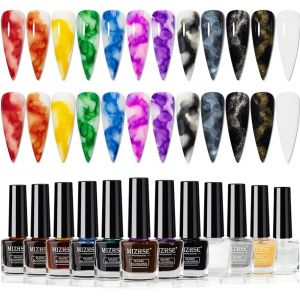 Sjzg-Blooming Lot De 12 Vernis &Agrave; Ongles Pour Design Cr&eacute;atif D'ongles, 12 Couleurs, Gel Blooming Avec Effets Marbr&eacute;s, Vernis &Agrave; Ongles Marbr&eacute; &Agrave; Paillettes Pour D&eacute;grad&eacute;s Naturels Et Effets Floraux 7 Ml - Neuf