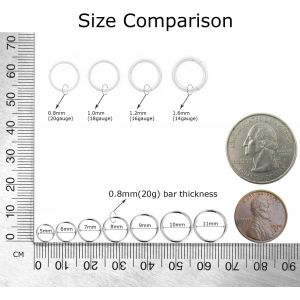 Tianyi-0.8mm/1.0mm/1.2mm/1.6mm Piercing Anneau Segment Clipsable Acier Chirurgical,Clikcer Anneau Segment Articulé Nez Oreille,Avec Un Diamètre De 5mm À 11mm - Neuf