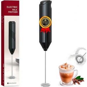 Mousseur &agrave; lait &eacute;lectrique, aliment&eacute; par deux piles AA (incluses), m&eacute;langeur &agrave; lait en mousse manuelle en acier inoxydable, mini m&eacute;langeur portable, Milk Frother id&eacute;al pour le caf&eacute; - Neuf