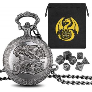 Chenquansarl-Mini Dnd Lot De D&eacute;s, Steampunk Coffre Au Tr&eacute;sor Coquille De Montre De Poche, 7 Pi&egrave;ce D&eacute;s D&d En M&eacute;tal Poly&eacute;drique, Sac Cadeau Dnd Avec Logo Dragon, Accessoires De Jeux De Soci&eacute;t&eacute; De R&ocirc;le - Neuf