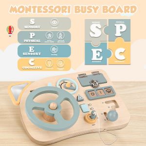 Montessori Busy Board Steering Wheel Car Child Toy Wooden Games Educational Toy Child 2 3 4 Years Boys Girl - Neuf