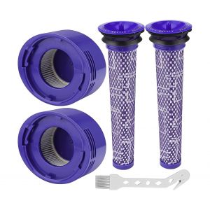 Filtres de rechange lavables pour Dyson V7/V8 &iquest; 2 filtres avant et 2 filtres arri&egrave;re + brosse anti-oiseaux &iquest; Violet - Neuf