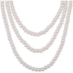 Kal-Femmes Long Blanc 1920s Artificiel Perle Collier Great Gatsby Goutte Ras Du Cou Perles Vintage Mode Collier Pour Mariées Mariage Fête Accessoires - Blanc, 47 Inches - Neuf