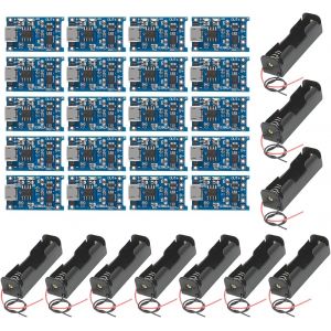 Thef-Lot De 20 Micro Usb 5v 1a 18650 Module De Chargeur De Batterie, Micro Usb Interface + 10 Pièces 3.7v 18650 Support De Batterie Boîtier En Plastique Avec Wire Leads - Neuf