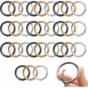 Checarzhn--No1-30 Pièces Mousqueton Rond À Ressort En Alliage De Zinc 33mm Ressort O Anneau Boucle Mousqueton Trousseau Clips Pour Les Portefeuilles, Porte Clés, Bricolage Accessoires (Or, Argent, No - Neuf