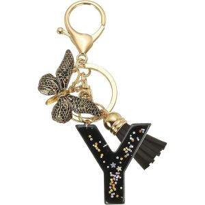 KAL-Porte-Cl&eacute;s Initial Lettre Alphabet, Porte-Cl&eacute;s Personnalis&eacute;s En R&eacute;sine Avec Pendentif En Forme De Papillon Avec Glande, Lettre Pour Sac &Agrave; Main Femme, Accessoires Pour Sacs - Neuf