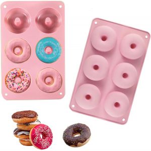 2 Pi&egrave;ces Moule &Agrave; Beignets Avec 6 Cavit&eacute;s Moules &Agrave; Donuts En Silicone,Moule En Silicone,Antiadh&eacute;sif Moules En Forme De Donut,Pour Brownies Mousse De D&ocirc;me Gel&eacute;e Cupcakes (Rose) - Neuf