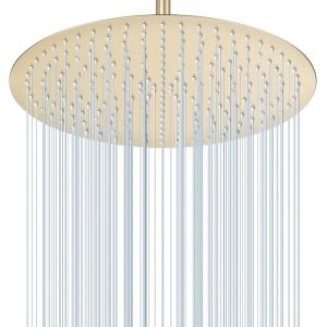 Pommeau de douche rond dor&eacute; bross&eacute; de 40,6 cm, enti&egrave;rement en acier inoxydable 304, design ultra fin, douche &agrave; effet pluie complet avec 230 buses en silicone - Neuf