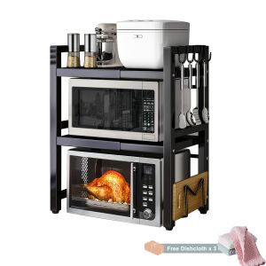 &Eacute;tag&egrave;re Micro-Ondes Devesanter, &Eacute;tag&egrave;re De Cuisson Extensible 3 Niveaux Avec 6 Crochets, 3 Porte-Serviettes Et 1 Porte-Planche &Agrave; D&eacute;couper. Id&eacute;ale Pour &Eacute;tag&egrave;res De Cuisine, &Eacute;tag&egrave;res &Agrave; &Eacute;pices Et Rangement De Micro-Ondes. Noir. S'&eacute;tend De 40 Cm &Agrave; 64 Cm - Neu