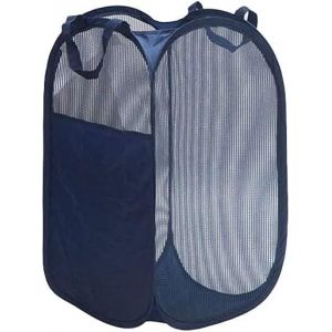 MEVRONISSHOP-Grand panier &agrave; linge pliable - Panier &agrave; linge pliable - En maille - Avec poign&eacute;es - Peu encombrant - Bleu marine - Neuf