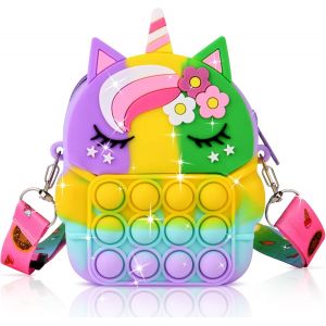 ERYI-Pop Sac À Bandoulière Fille, 2 En 1 Licorne Sac Pop Fidget Toy, Push Bubble Jouets Petit Sac À Main En Silicone, Longueur De Bandoulière Réglable, Cadeaux Pour Filles Enfant - Neuf