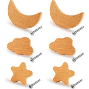 Yujtg-6 Pièces D'armoire En Bois Pour Enfants, Boutons De Tiroir, Boutons De Meubles En Bois Pour Chambre D'enfant - Neuf