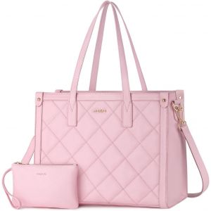 KALANKA-Sac Tote Ordinateur pour Femmes, Cuir PU Losange Quilt&eacute; avec Porte-Gobelet & Sac &agrave; Main Clutch, Capacit&eacute; G&eacute;n&eacute;reuse Enseignant Bureau D'affaires - Neuf