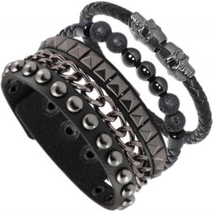 Kal-Bracelet En Cuir Punk Pour Homme - T&ecirc;te De Mort - Bracelet En Cuir Noir Gothique - Cadeau Pour Homme - Neuf