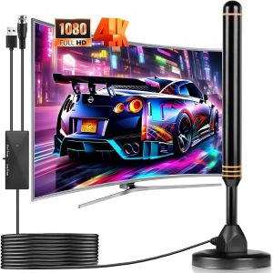 Antenne TV num&eacute;rique d'int&eacute;rieur pour Smart TV avec amplificateur de signal, antenne num&eacute;rique pour vue libre, support 4K 1080p, base magn&eacute;tique pour une installation facile - Neuf