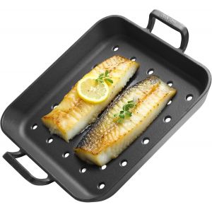 SUBZONAL-Po&ecirc;le en Fonte avec Poign&eacute;e pour Barbecue, 37.9 x 31.5 cm, Plaque de Cussion pour BBQ, Po&ecirc;les Gril Carr&eacute;e avec Trous, Accessoire pour Barbecue et Four - Neuf