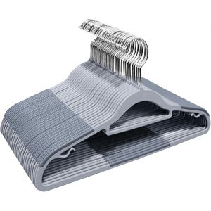 KGABERY-Lot De 30 Cintres,Cintres En Plastique Enduit De Caoutchouc,Cintres Antidérapants,Crochet Pivotant 360°,Gain De Place,Antiglisse,42x0.5x21.5 Cm,Gris,Apy0330G - Neuf