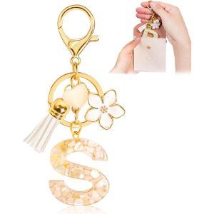Kal-Porte-Clés Pour Fille Lettre, Porte-Clés Pour Femme Avec Lettre Initiale, Alphabet Pendentif Initiale En Résine, Keyring Avec Pendentif Amour Et Pampille, Cadeau Pour Femme Beige - Neuf