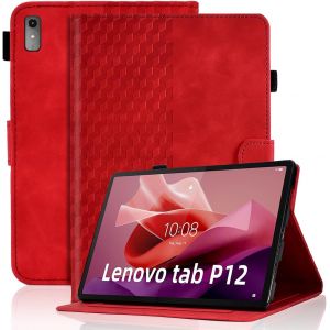 KAL-Coque Pour Lenovo Tab P12 2023&iquest;12.7 Pouce&iquest; Housse Cuir Pu Etui De Protection Flip Cover Case Avec Support Pochette Lenovo Tab P12 Tablette Coque, Rouge - Neuf