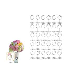 Lot de 30 porte-cartes de table en m&eacute;tal pour noms de table, menus et signal&eacute;tique - Hauteur : 5 cm, diam&egrave;tre de la base : 3,1 cm - Neuf
