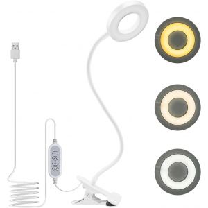 JEXNOVASHOP-48 LEDs Lampe de Lecture Clipsable Luminosit&eacute; R&eacute;glable Lampe de Bureau Pince pour Lit USB pour &Eacute;tude et Travail, Blanc - Neuf