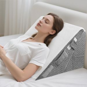 Ulteronixshop-Coussin de Lecture, Coussin Triangulaire R&eacute;glable, Oreiller de Reflux Ergonomique avec Support Arri&egrave;re, Coussin Inclin&eacute; pour Lit et Canap&eacute;, 50 &times; 50 &times; 30 cm Blanc Gris - Neuf