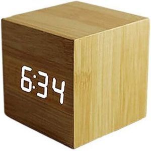 KAL-Réveil Numérique,Cube Moderne En Bois Design Avec Contrôle Du Son Pluiesoleil Led Horloge De Bureau Décorez Votre Maison Et Le Bureau,Alimenté Par Usb Ou Batterie Ac10 Jaune Blanc - Neuf