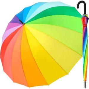 Parapluie Xxl Arc-En-Ciel 129cm En Fibre De Verre Léger,Multicolore,Grand Format,Arc-En-Ciel - Poignée À Crochet Rond,129cm,[Z1341] - Neuf