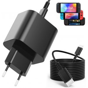 Eryi-Adaptateur Secteur De Switch 2, Chargeur Pour Nintendo Switch 2, 60w Type C Charger Rapide Compatible Avec Ns Switch, Rog Ally, Steam Deck, Alimenter La Console En Mode Dock Sur Télé (Noir) - Neuf