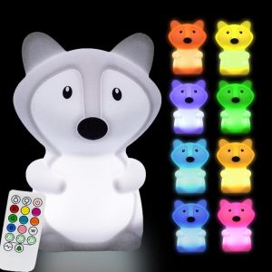 Grande Renard Veilleuse Pour Enfants Lampe De Chevet En Silicone Pour Chambre À Coucher 9 Couleurs, Lampe De Chambre D'enfant, Luminosité Et Couleur Réglables Et Temps De Travail - Grande - Neuf