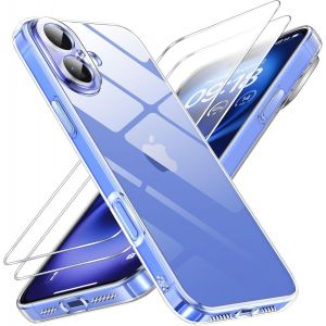 Maa-Coque Pour Iphone 16 Plus Avec 2 Pièces Protection Écran En Verre Trempé,Ultra Transparente Silicone En Gel Tpu Souple Pour Iphone 16 Plus Couqe,Antichoc Anti-Jaune Etui Bumper - Neuf