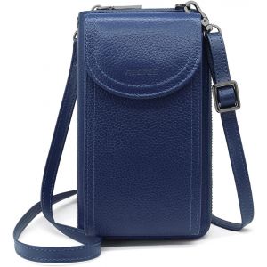 CAUC-Sac Bandoulière pour Téléphone Portable Femme RFID Blocage Portefeuille Femme Cuir Sac à Main Porte Feuille Femme avec Fermeture éclair Pochette Porte Monnaie et Réglables Bandoulière(bleu marin - Neuf