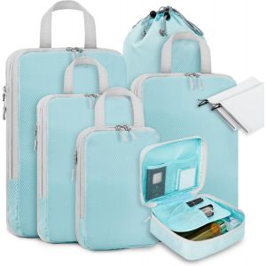 Lot De 8 Cubes D'Emballage De Compression Pour Val S Avec Trousse De Maquillage, Organ Urs De Bagages De Voyage, Extensibles Et L&eacute;gers, Sac Essentiel De Voyage Pour Le Rangement De Voyage - Neuf