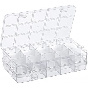 TIANYI-2 pi&egrave;ces boite rangement plastiqueboite rangement visboite a bijouxrangement bijouxavec 15 compartiments et couvercle pour stocker des boucles d'oreilles, des perles, des vis - Neuf