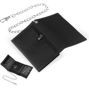 NSIECD-Portefeuille &agrave; Trois Volets avec RFID, Cha&icirc;ne et Fermeture &agrave; Glissi&egrave;re pour Sport, Bourse Fine, 12 x 8 x 1 cm (Noir, Simple) - Neuf