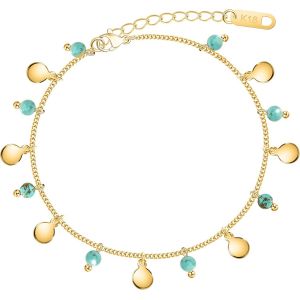 Kal-Chaine De Cheville Femme Or K18 Et Turquoise Acier Inoxydable Resistant A Leau Cadeau Elegant/Anniversaire/Saint Valentin/Vacances/Bijou Minimaliste Tendance - Neuf