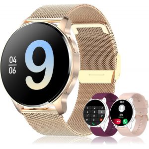 Montre Connect&eacute;e Femme Avec Appel Bluetooth Assistant Vocal,1.32"" Ronde Hd Montre Connect&eacute; Avec 19 Modes Sportifs/Spo2/Sommeil,Smart Watch Pour Ios Android - Neuf
