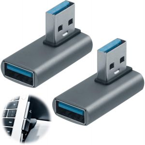 JGD-Lot de 2 adaptateurs coud&eacute;s USB &agrave; 90 degr&eacute;s, Charge Rapide et Transfert de donn&eacute;es Haute Vitesse, Compact et Portable, Compatible avec PC, Ordinateur Portable, Chargeur USB-A - Neuf