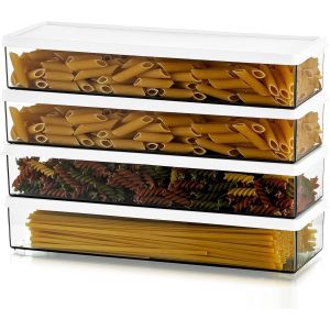Stockage De Pâtes Hermétique En Plastique,Pot À Spaghetti Avec Couvercles,Récipients À Pâtes Rectangulaires Pour Placards De Cuisine,Lot De 4 Stockages Alimentaires Durables Et Empilables - Neuf