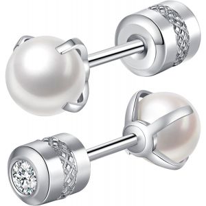 Kal-Boucles D'oreilles En Perles Pour Femmes, Boucles D'oreilles En Acier Inoxydable 316l Hypoallerg&eacute;nique, 4mm Perles Piercing Oreille Cartilage Helix Piercing Argent - Neuf