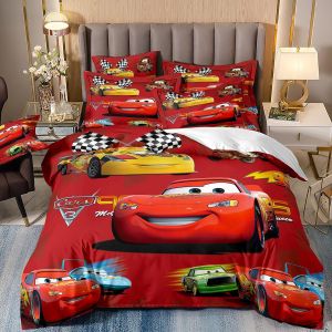 Parure De Lit Flash Mcqueen Rouge, Parure De Lit Cars De Dessin Anime Pour Chambre D'enfant, Housse De Couette King Size - Neuf