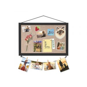 Grand tableau en li&egrave;ge avec cadre en bois pour notes et photos - Noir, 42 x 28 cm - Neuf