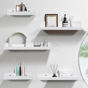 Lot De 5 &Eacute;tag&egrave;res Murales Blanches - Diff&eacute;rentes Tailles - D&eacute;coration D'int&eacute;rieur - Pour Salon, Salle De Bain, Cuisine, Chambre &Agrave; Coucher, Bureau - Neuf