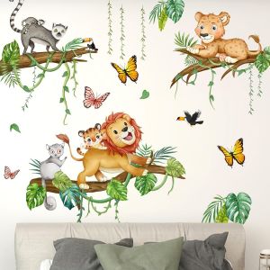 Stickers Muraux Chambre D'enfants,Jungle Animaux Autocollants Muraux Animaux De La For&ecirc;t Lions Singes L&eacute;opards Pour Gar&ccedil;ons,Filles,B&eacute;b&eacute;s,Portes Et D&eacute;coration Murale De Chambre &Agrave; Coucher - Neuf