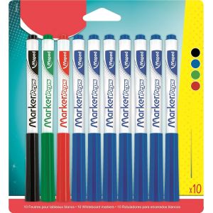 Bo&icirc;te De 10 Feutres Effa&ccedil;ables &Agrave; Sec Marker&iquest;Peps - Feutres Pointes Moyenne De 1,5mm - Coloris : Bleu X7, Noir X1, Rouge X1 Et Vert X1 - Neuf